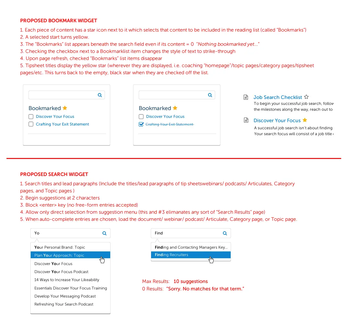 Risesmart search and bookmark widget specs